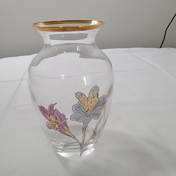 J G Durand Cristal D'Arques Crystal Enamel Lily 5" Vase France Original Box - Picture 5 of 11